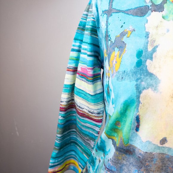 Parsley & Sage Size Small Top Blue Yellow Vibrant Abstract Print Artsy V Neck - Picture 7 of 11